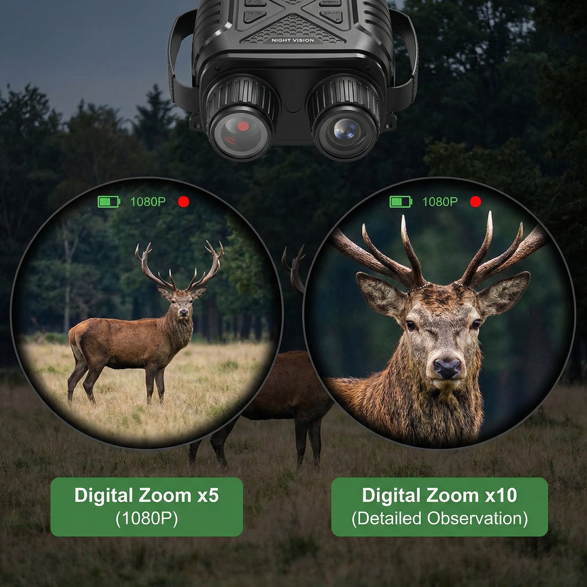 Night Vision Binoculars 1080P - 10x Digital Zoom with Infrared