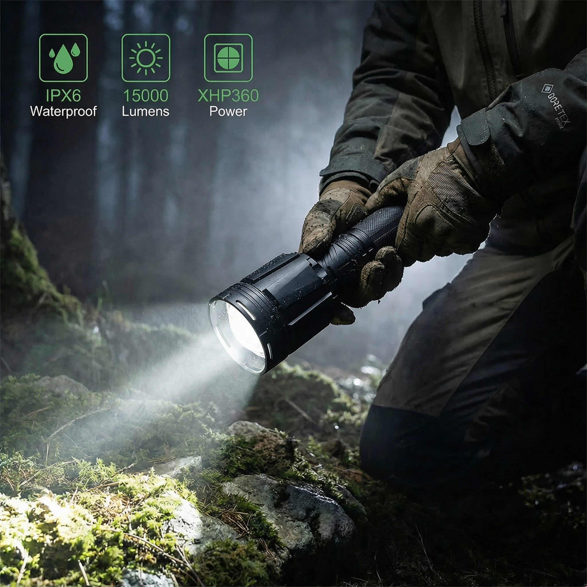 Pro XHP360 LED Flashlight – 15000 Lumens Rechargeable Tactical Light
