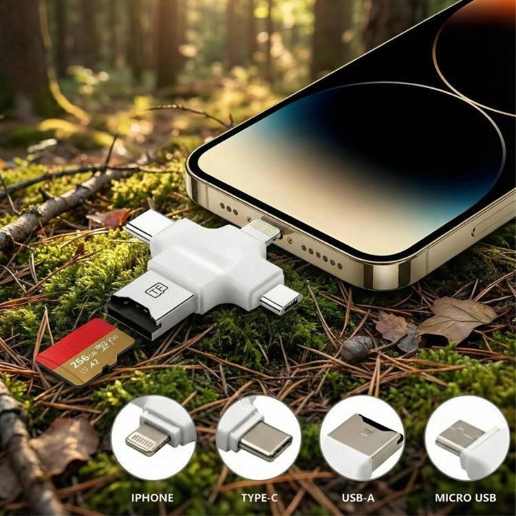 4-in-1 USB SD Card Reader USB-C / Micro-USB / Lightning